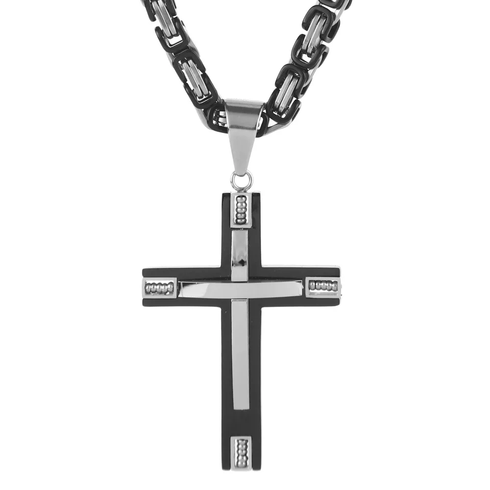 

Cross Pendant Necklace New Fashion Jewelry Male Gift Trendy Stainless Steel 21.65" 6mm Thick Link Byzantine Chain Choker