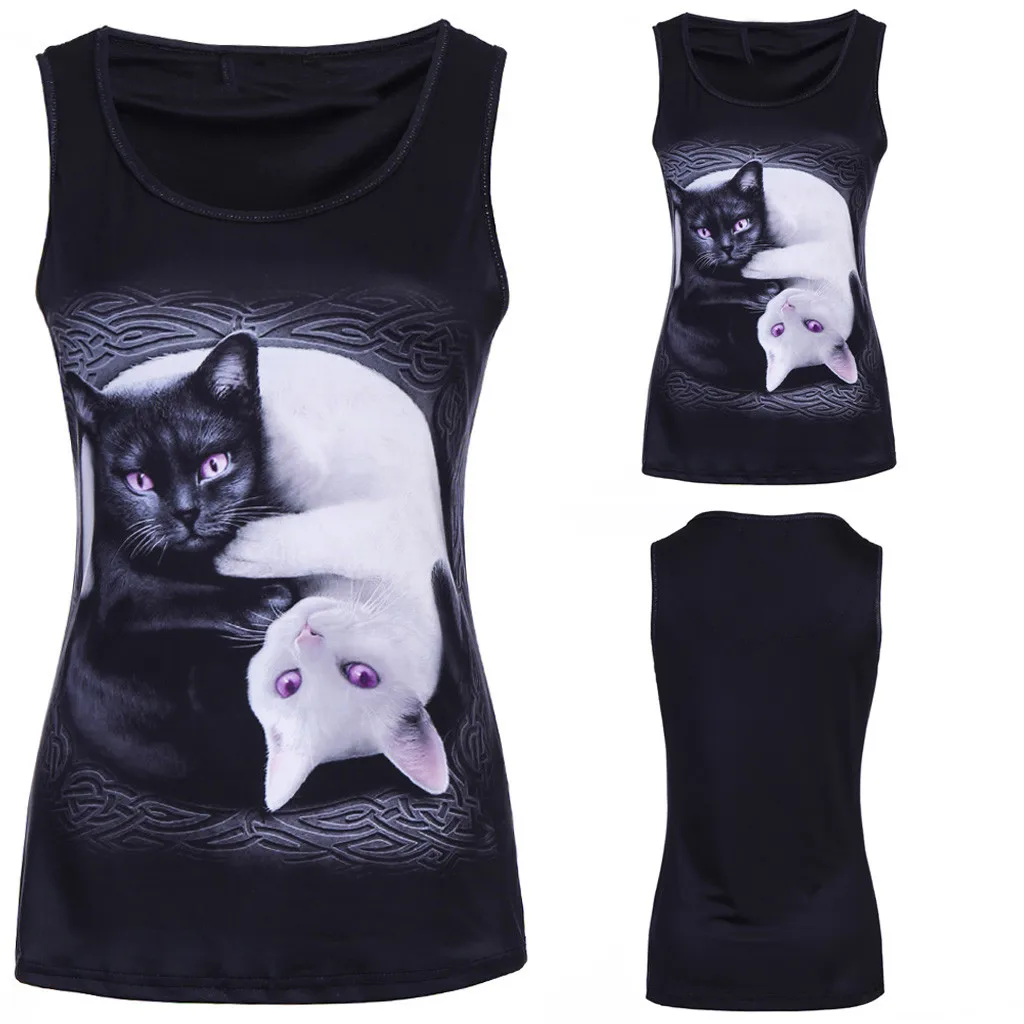 

Fashion Tank Top Women 3D Printed Cat Sleeveless Tank Tops O-Neck Vest Casual Blouse Camiseta Tirantes Mujer Tank Top Women