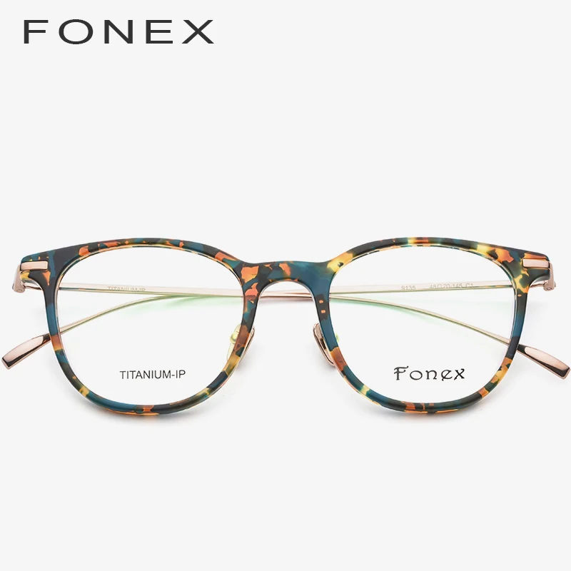 

FONEX Acetate B Pure Titanium Glasses Frame Men Women Vintage Round Myopia Optical Frames Prescription Eyeglasses Eyewear 9135