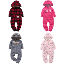 Детские комбинезоны; милый флисовый комбинезон с капюшоном и ушками; детские комбинезоны для девочек; Одежда для новорожденных; осенне-зимняя одежда для мальчиков