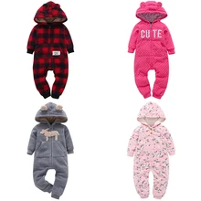 Baby Rompers Cute Ear Hooded Fleece Jumpsuit Baby Girl Overalls Newborn Toddler Infant Autumn Winter Boy Clothes kimoca cute bee ear hooded baby rompers for babies boy girls clothes newborn clothing brands jumpsuit infant costume baby outfit