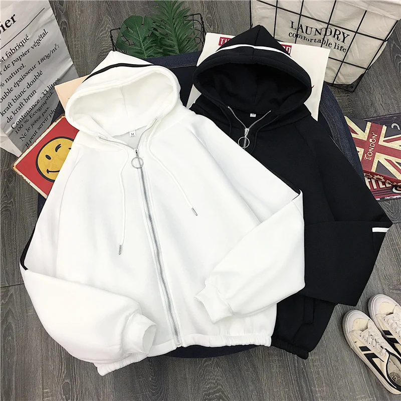 

Spring New Winter Hoodie Korean Edition Student's Loose Jacket with Fleece and Thickened Zipper Hat Shirt Oversized Hoodie