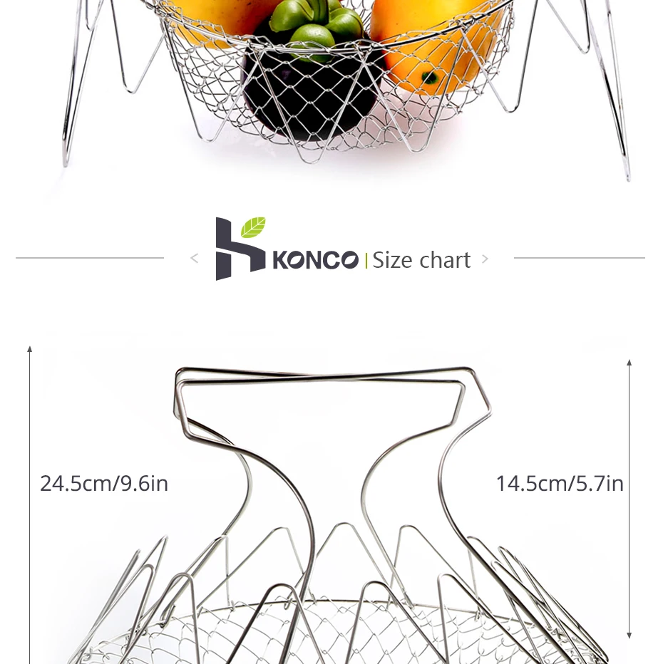 KONCO сетчатый фильтр для картофеля фри из нержавеющей стали Складная промывка паром деформация для жареных продуктов корзина кухонные инструменты