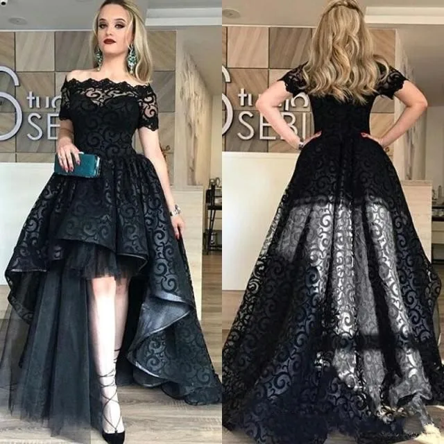 Special Offers Modest High Low Lace Bridesmaid Dresses Off Shoulder Short Sleeve A Line Lilac Wedding Guest Party Prom Gowns Customized