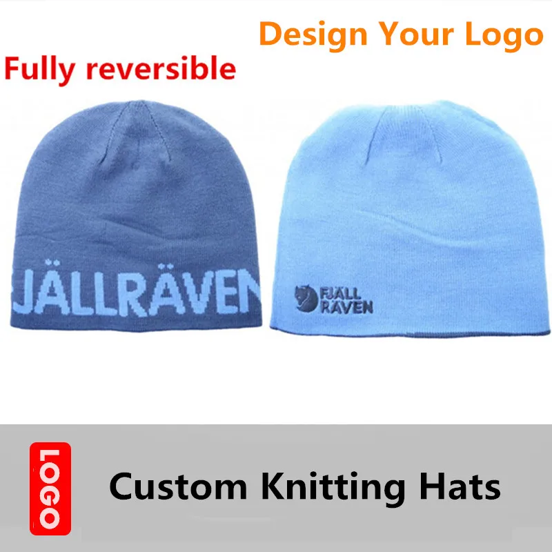 

Logo Design Custom Full reversible Knitting Hats Small MOQ Winter Hats Adult Kid Men Women Figure Embroidery Logo