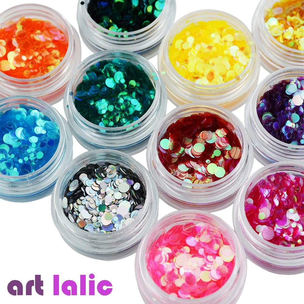 

Artlalic 12 Boxes/Set Mermaid Fish Scale Nail Sequins Round Glitters Manicure Nail Art Tips Decorations Factory Price