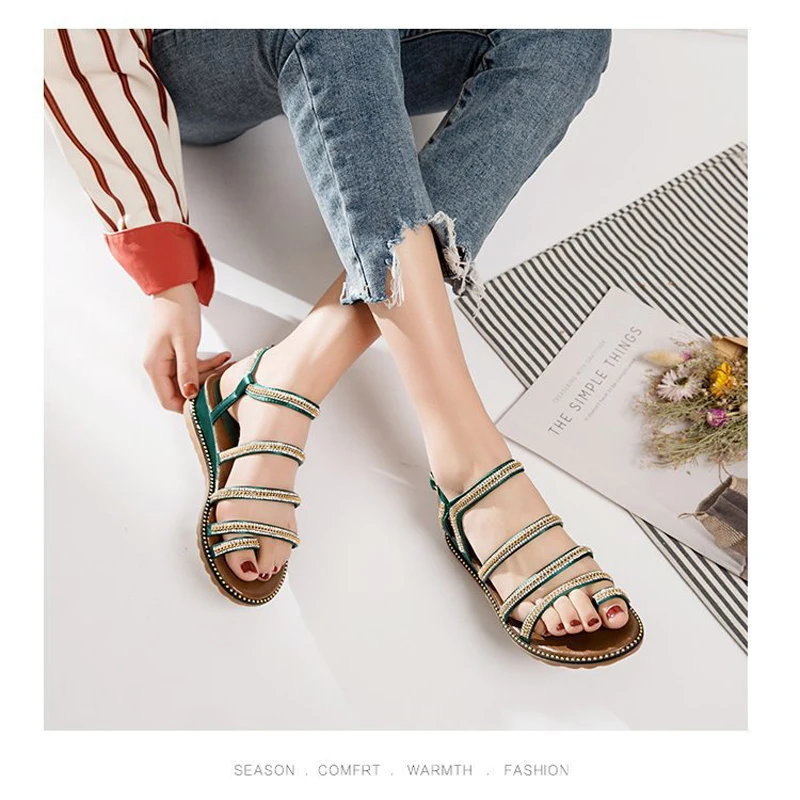 

2019 Fashion classic trend sandals women's new summer new casual rhinestone tide net red wild simple Roman style shoes women