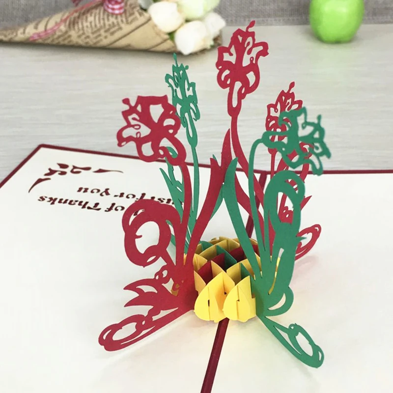  1pcs Narcissus Laser Cut Paper Greeting 3D Pop Up Kirigami Card Wedding Invitation Birthday Valenti - 32817174471