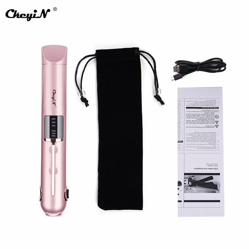 

CkeyiN Cordless Hair Straightener USB Recharging Curler Fast Heating Curling Iron Plate Straightening Board With LED Display