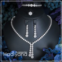 Hadiyana Fashion Engagement Party 4pc Jewelry Sets With White full Zircon New Tassel Design Bridal Jewelry Acessories Set CN022