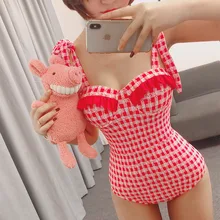 1 шт. купальник женский сексуальный один плюс размер купальники скрывают свои трусики на косточках кронштейны пуш-ап плед полиэстер Sierra