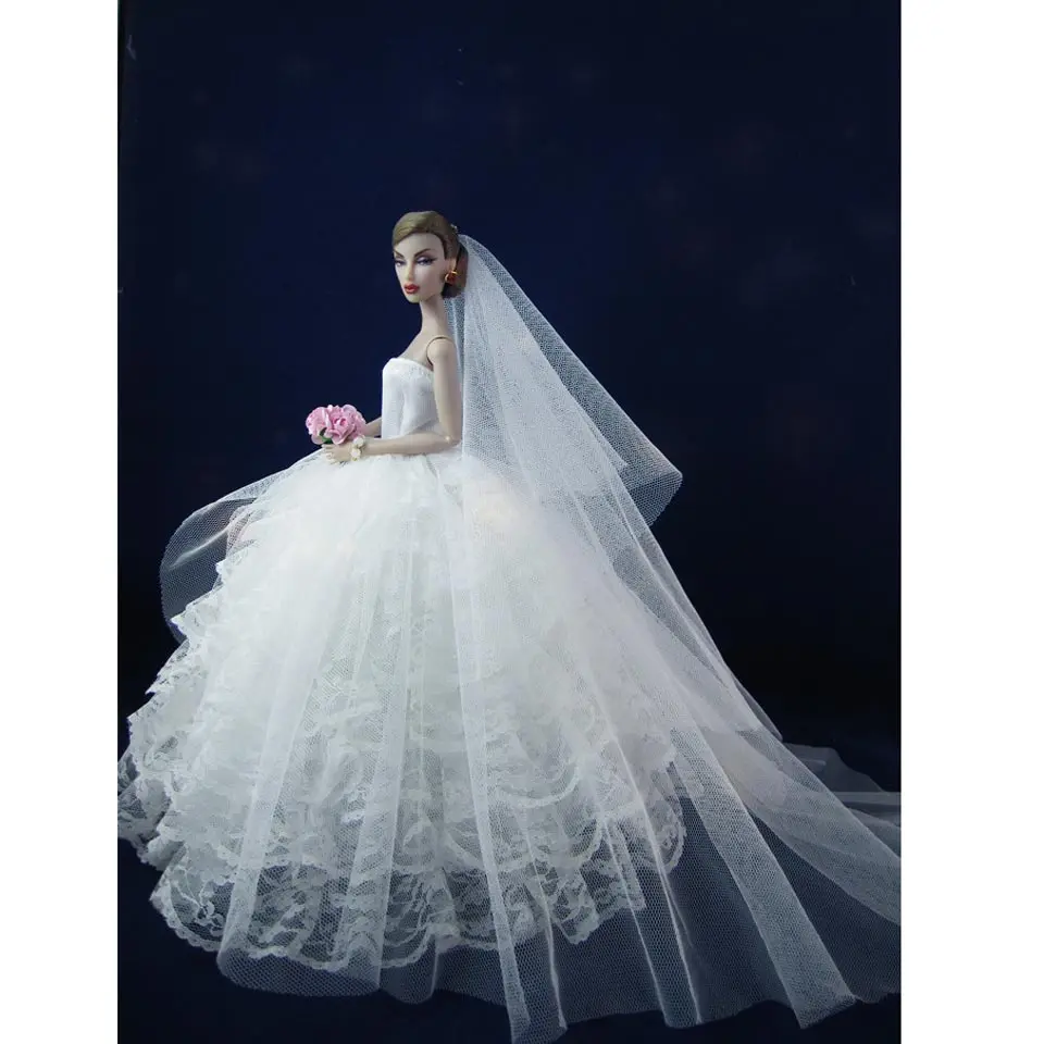 

MrPomelo Barbie's Dress with Veil 100% Handmade White Wedding Dress for 11.5" Doll Clothes Baby Born Dolls Accessories
