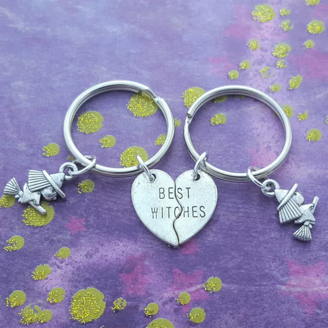 

1set Best Witches Keychains, Witch Friends, Pagan Gift, Wicca Keyring, Witch On Broomstick, Cute Gift, Best Friend Heart
