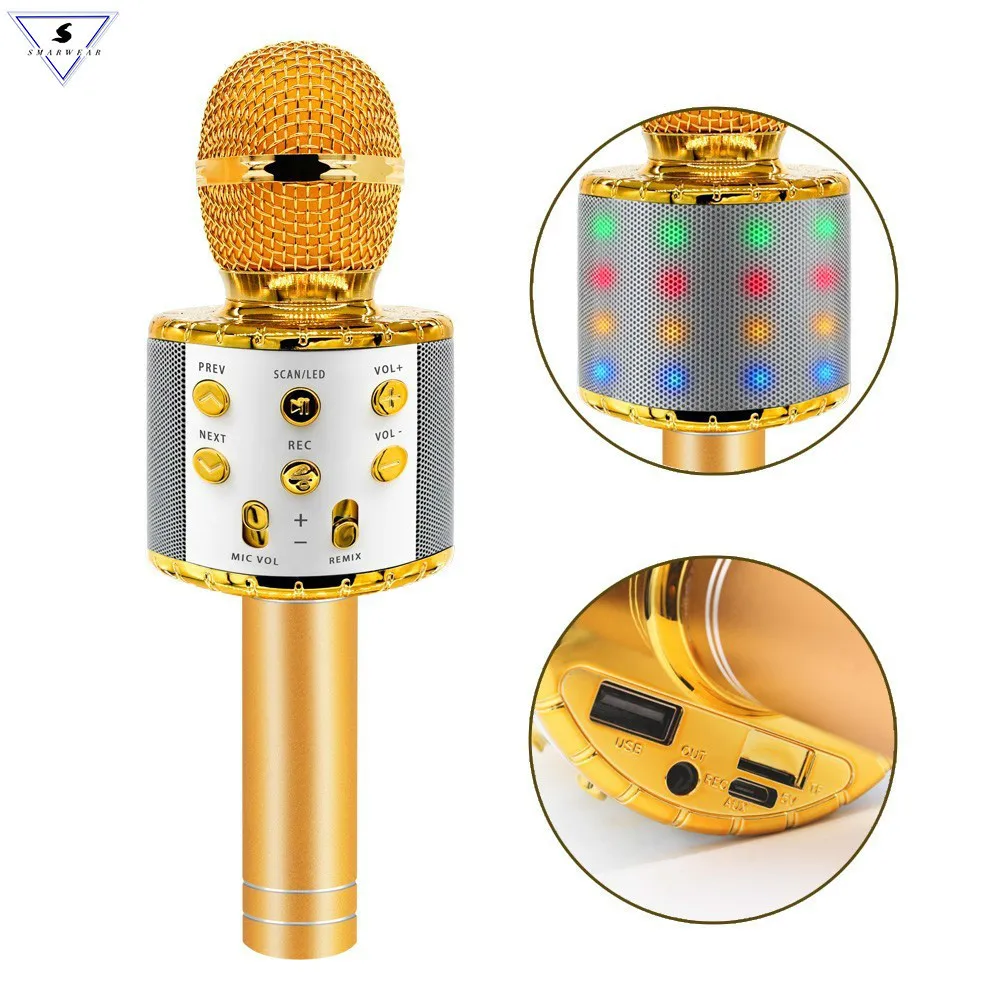 

Ws858 Plus Wireless Karaoke Microphone Bluetooth Speaker Led Light Handheld Sing & Recording Portable KTV For IOS/Android Phone
