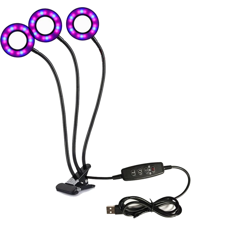 

27W Led Grow Light Desk Holder Clip Red Blue Spectrum Dimmable 3/9/12H timer 3 Switch Modes Indoor Flowers Plant Growing Lamps