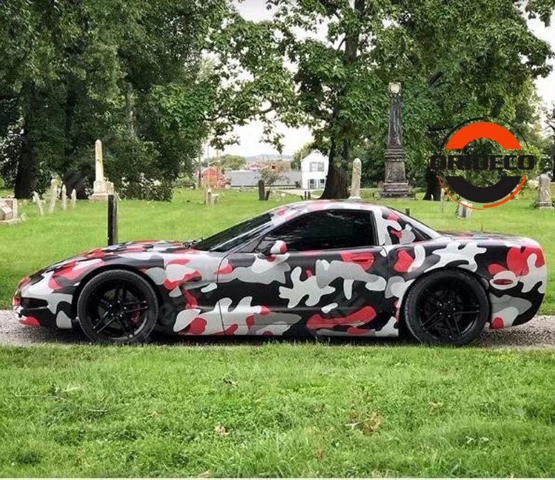 New Arrival red black white camo vinyl wraps 9