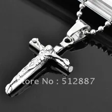316l Нержавеющая сталь серебро Иисус кулон с крестиком, модные Титан Сталь бусы Цепочки и ожерелья модные подвески, ювелирные изделия p160