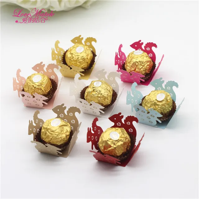 Love Match 50Pcs Squirrel Chocolate Bar Birthday Party Favors Candy Box Bar Baby Shower Paper