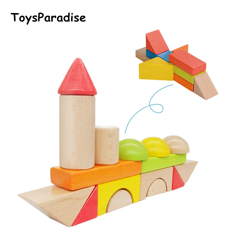 

Baby Toys 80Ps Geometric Assembling Blocks Wooden Toys For Kids Beech Nature Wood/Multicolour Building Blocks Educational Gift
