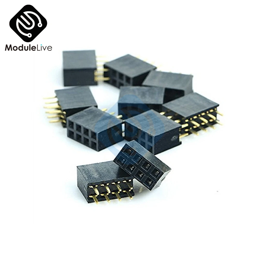 

10PCS 2X4 Pin 8P 2.54mm Double Row Female Straight Header Pitch Socket Pin Strip