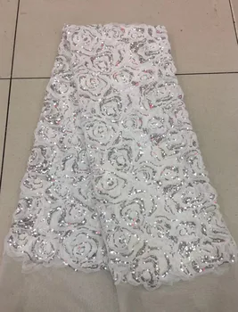 

J-82729 hot selling Embroidered tulle french net fabric with sequins Embroidered tulle fabric for wedding dress
