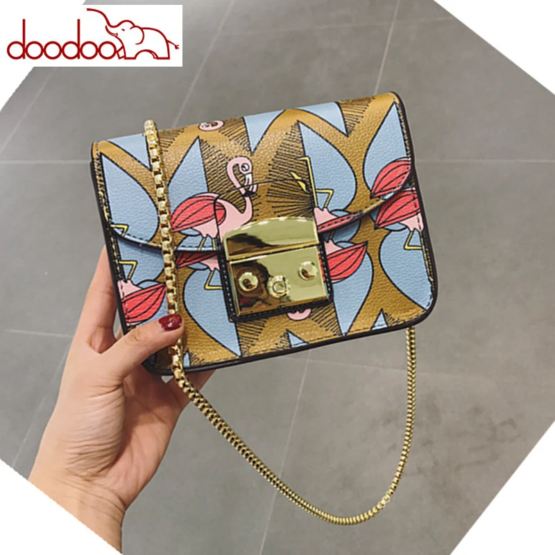 

Famous Italy Brand Women Flap Bag Luxury Lolita Style Graffiti Print Designer Chains Crossbody Bags Fashion Women Messenger Bags