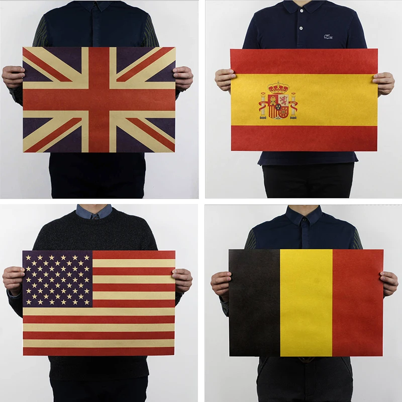 

Vintage Country Flag Kraft Paper Poster retro Wall Art Crafts Plate vintage Living Room Sticker Bar Cafe Painting 51x35cm