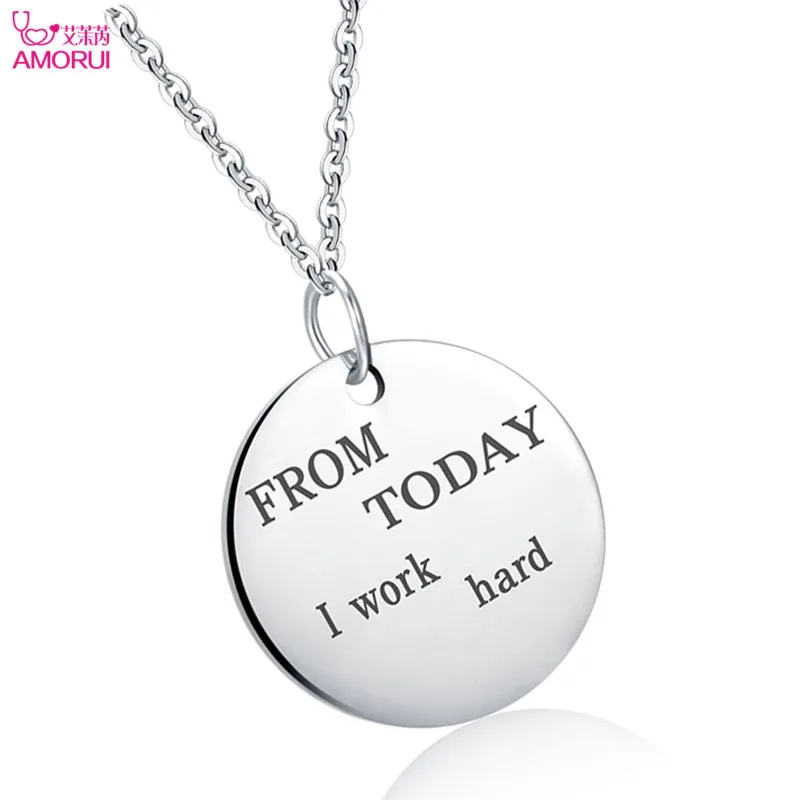 AMORUI Personality Record Life Gold Necklace Pendant For Women Round Pendant With \