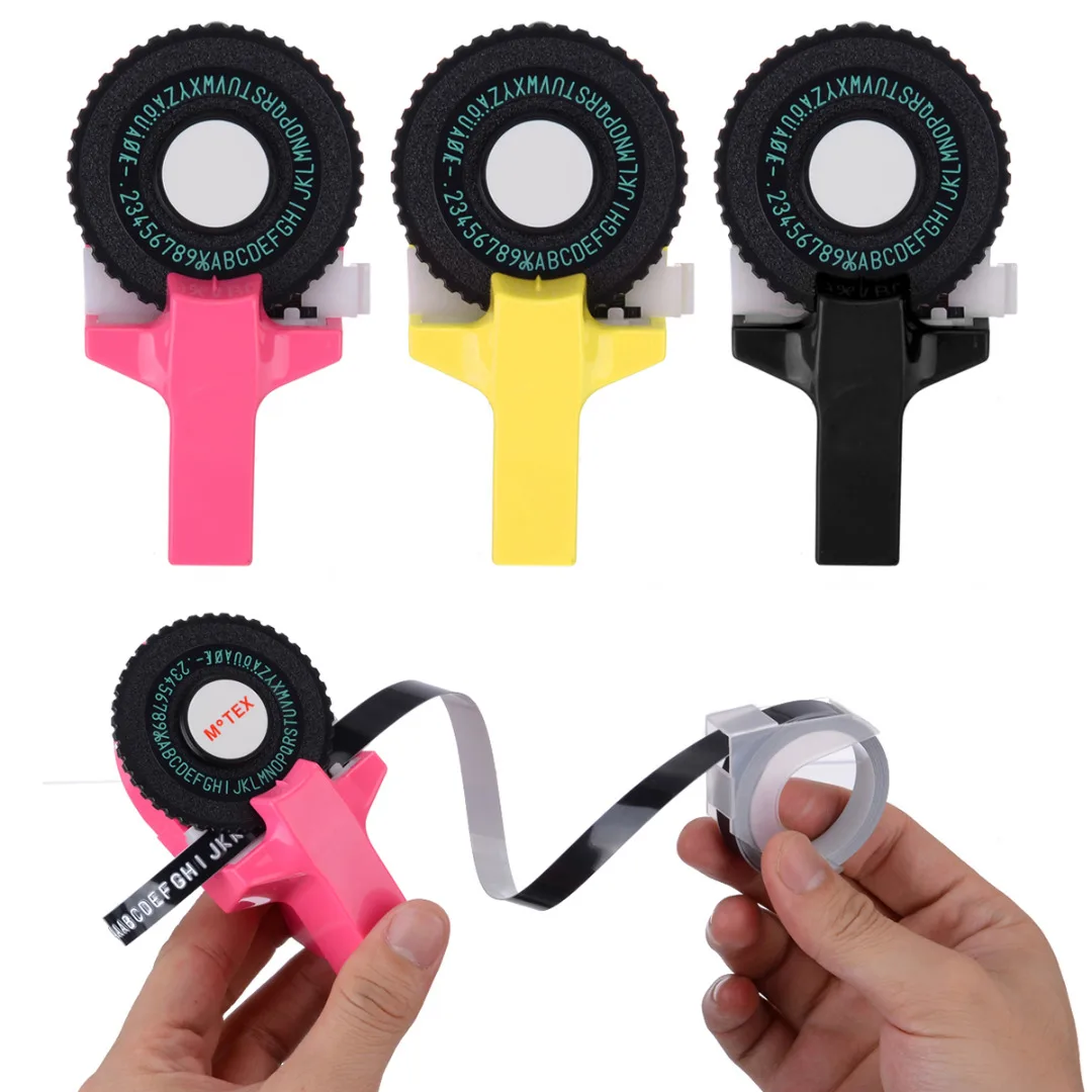 Yellow / Pink / Black Label Maker Plastic Manual Embossing Label Maker Letters Numbers Printer Tape-cutting with Tape