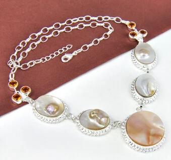 

Miss charm Jew.514 Stunning Gift Shell Mabe Pearl Brazil Citrine Silver Necklace