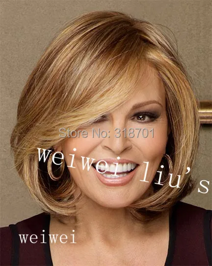 

Auburn and blonde mix  Shoulder Length Straight Synthetic Fashion Women's Medium Wig
