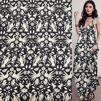 

white floral and bird print silk Crepe DE chine fabric sand wash fabric,SCDC701