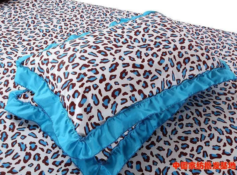 Blue Leopard Print Korean Bowknot Bow Ruffle Turquoise Bedding Set
