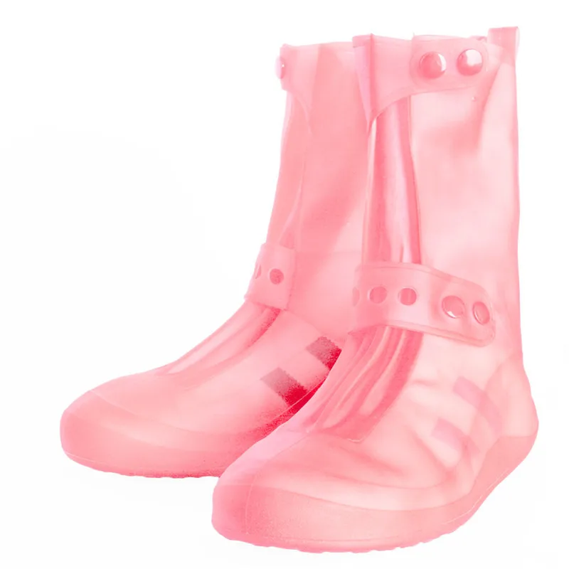 Aleafalling Women PVC Integral Mould Waterproof Reusable Rain Shoes Covers Rain Boot Anti-skid High Outdoor Shoes Covers SC35 - Цвет: Розовый