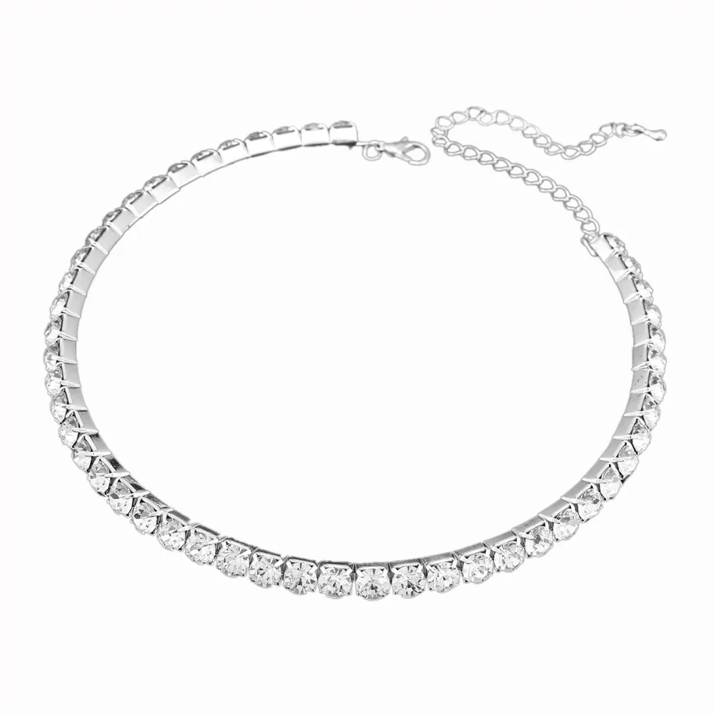 

2017 New Fashion Simple 1 Rows Rhinestone Necklace Bridal Wedding Party Prom Jewelry XL0420