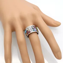 Fashion Christmas best gifts stianless steel Rings, lord of the ring women bag Exquisite multicolor Rainbow crystal anel bijoux