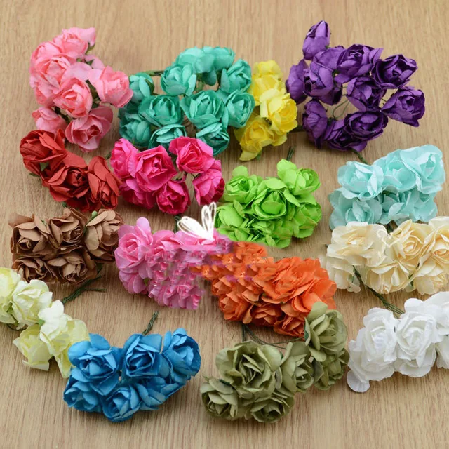 Us 1 79 49 Off Fake Flowers Simulation Flowers Small Rose Garlands Of Paper Flowers Diy Materials Bracelet Candy Box Gift Bottle Decorative Pap In