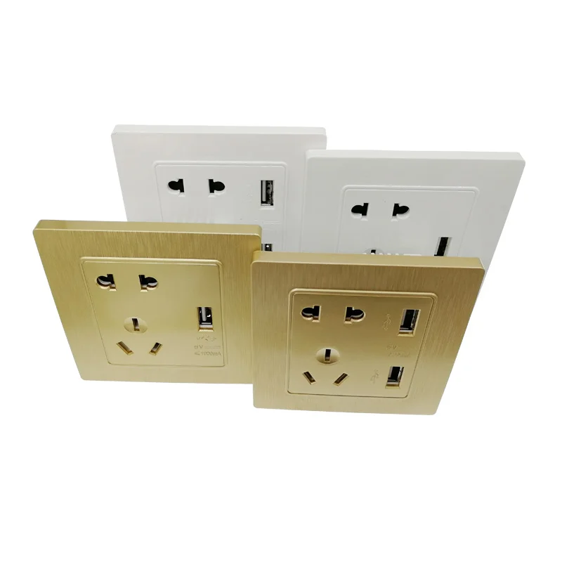 

USB Port Wall Charger Adapter Charging 2A Wall Charger Adapter EU Plug Socket Power Outlet Panel Grounded Electric Gold/White