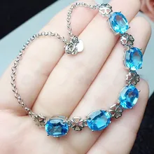 Браслет-цепочка с натуральным голубым топазом,, настоящий голубой топаз, серебро 925 пробы, хорошее ювелирное изделие, 2.5ct* 5 шт, драгоценный камень# BR18122507
