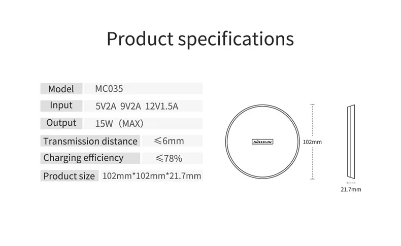 NILLKIN 15W Qi Fast Wireless Charger MC035 Fast Qi Wireless Charger
