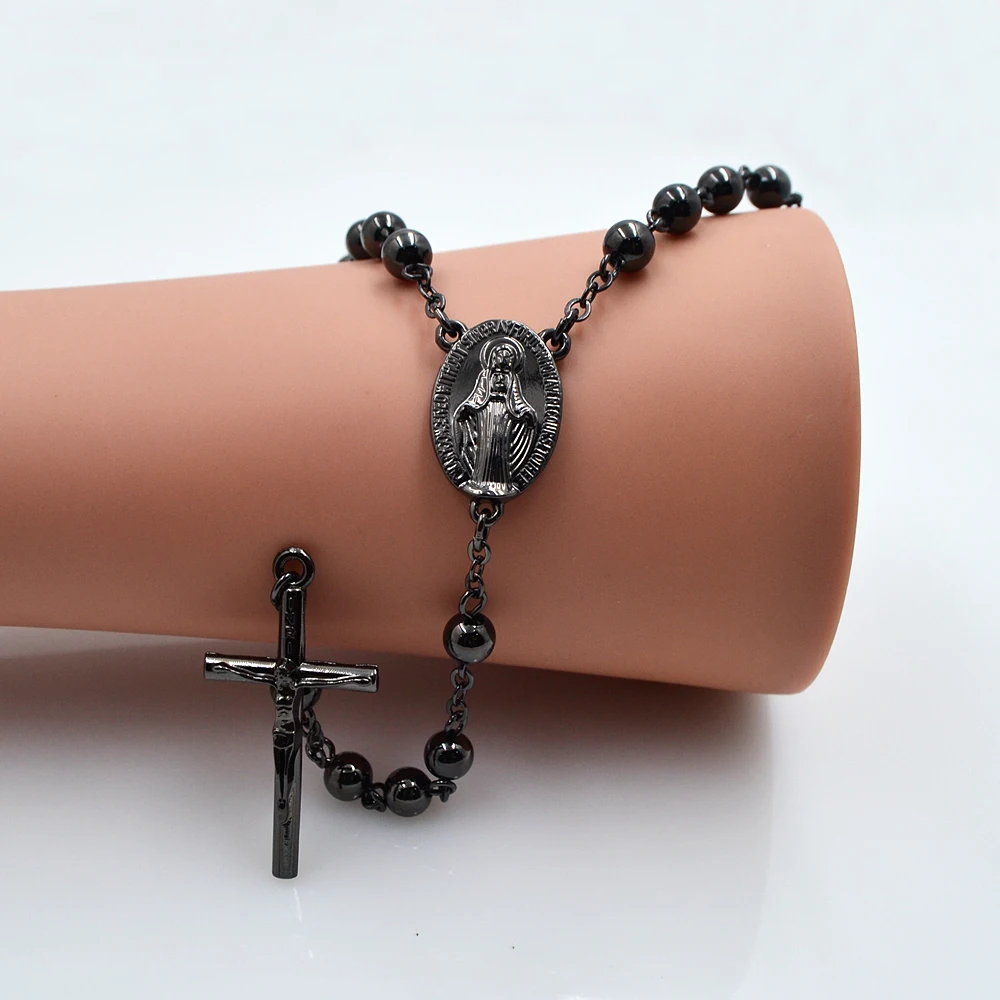 Мужская и женская религиозная дественница ожерелье Mary Gun Black Rosary 6 мм|rosary necklace|virgin