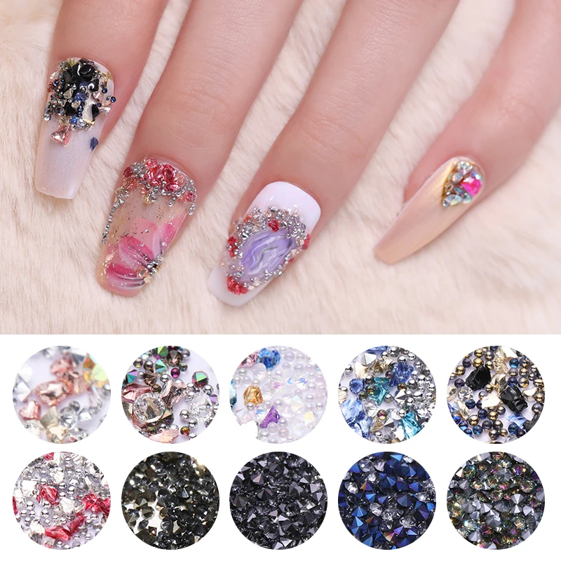 

3D Nail Art Rhinestones Nails Mini Beads Sharp Bottom Bling Crystal Stones Irregular AB Mixed Color Nail Decorations
