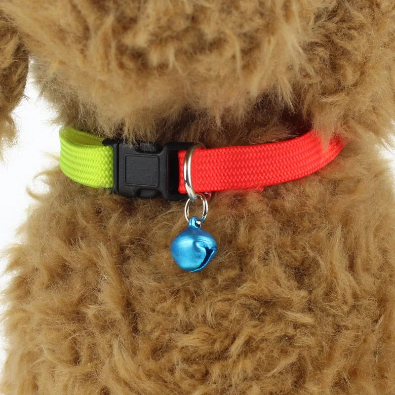 

2Pcs Adjustable Breakaway Rainbow Nylon Small Rabbit Cat Dog Collar Leash Breast-band Dog Lead Harness Goods For Pets With Bell