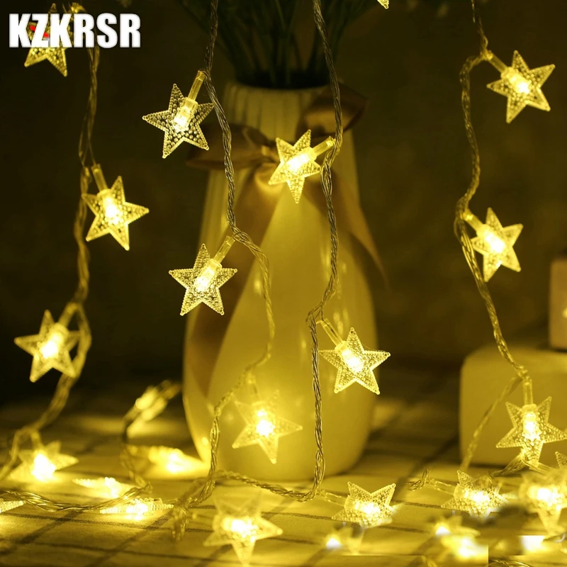 

KZKRSR Fairy Transparent Star 50m 400 LED AC 220V String Light Home Decoration For Christmas Garland New Year Party Holiday