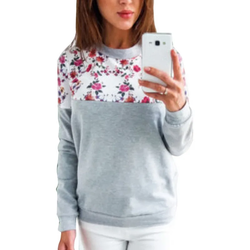 

2019 Spring Autumn Women Floral Print Long Sleeve Pullovers Women Thin Sweatshirts Casual O-neck Basic Top Sudaderas Para Mujer