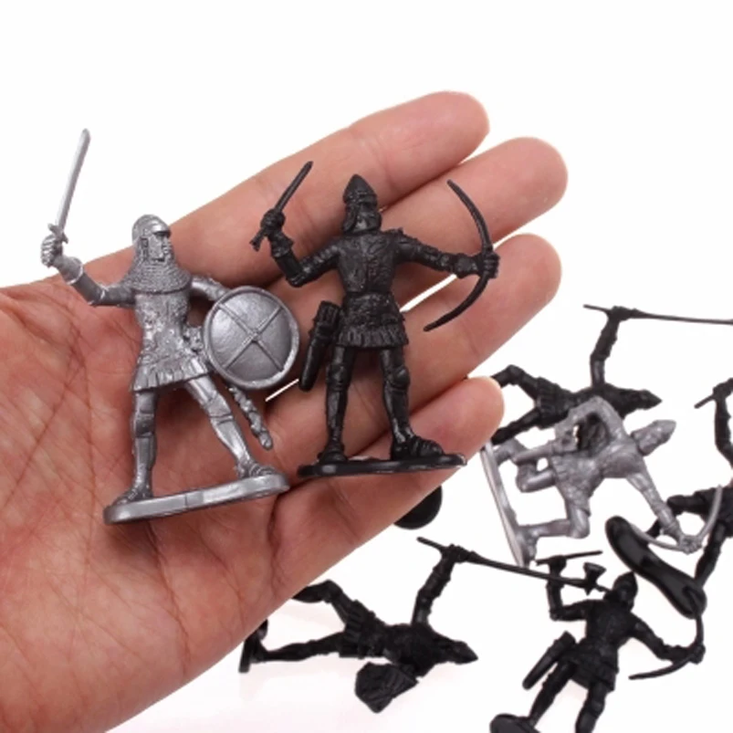 28PCS Medieval Crusaders Knights Warriors Horses Soldiers Figures Model Kids Toy 