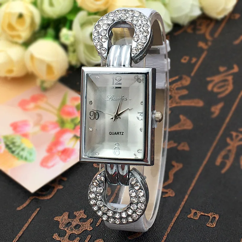 

New Fashion Women Ladies Leather Bracelet Watch Diamond Retro Vintage Quartz Rectangular Convex Surface Colorful Watches LN127