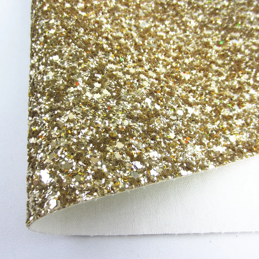 

8"x11"(21cmX29cm)Light Gold Chunky Glitter Fabric Sheets Faux Fabric Synthetic Leather glitter sheet for Sewing DIY K0119-3