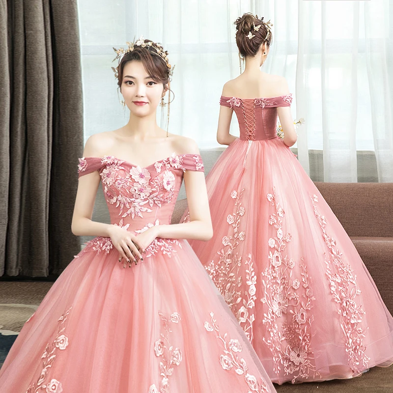 Do Dower New Pink Quinceanera Dresses Elegant Off The Shoulder Lace Applique Plus Size Party Prom Quinceanera Gown L