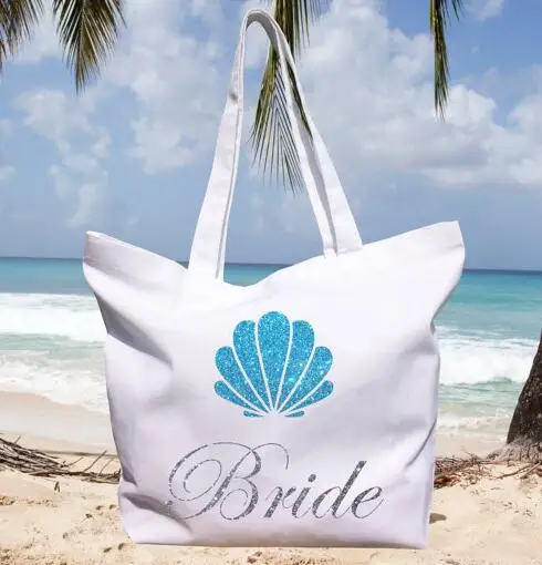 Us 13 58 20 Off Personalize Glitter Shell Beach Wedding Bridesmaid Tote Bags Champagne Party Gift Bag Bachelorette Bridal Shower Favors In Gift Bags